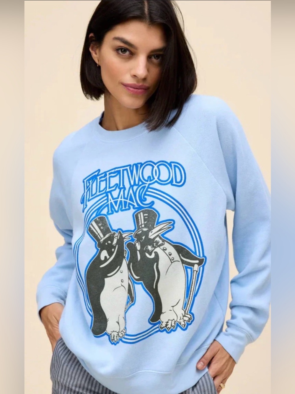 Daydreamer Fleetwood Mac Light Blue Graphic Penguins Sweatshirt oversized XS nwt